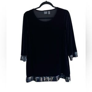 Chico’s Travelers Collection Blouse Size 1- M Black Velvet Sequin Trim Top